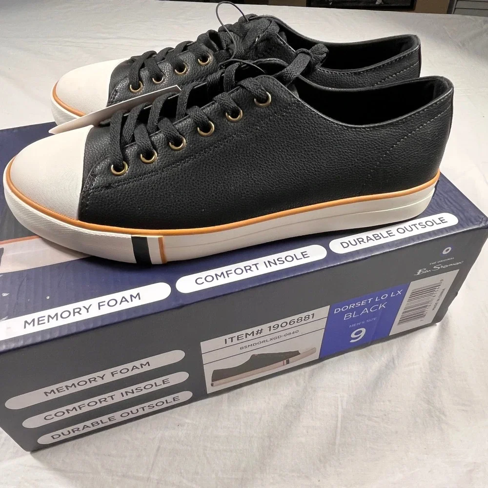 Ben Sherman Dorset Lo‎ LX Sneakers Mens 9 Black NEW Memory Foam Low Top
